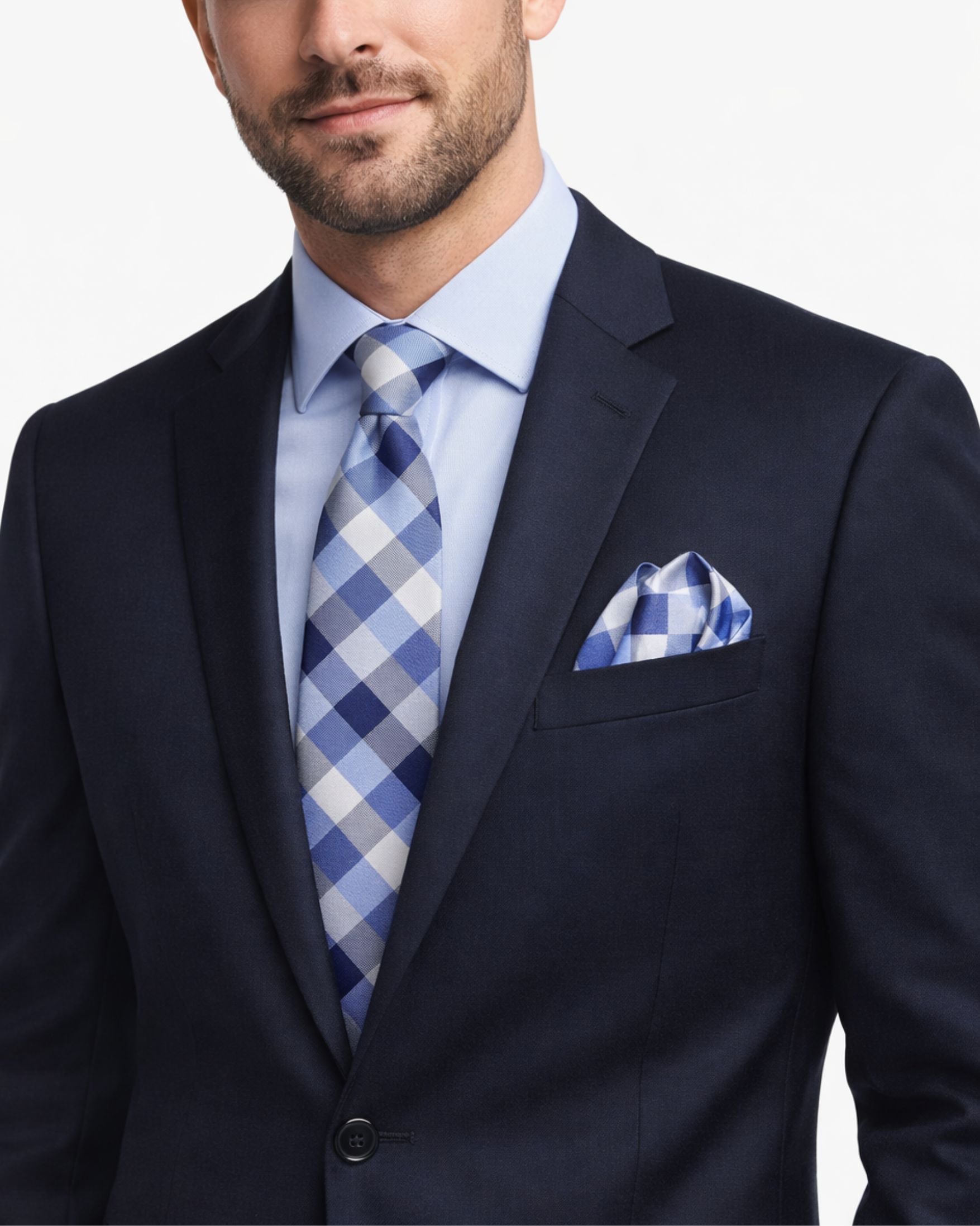 Set Corbata Azul Cuadros + Pañuelo a Juego – Edición Ejecutivo Moderno