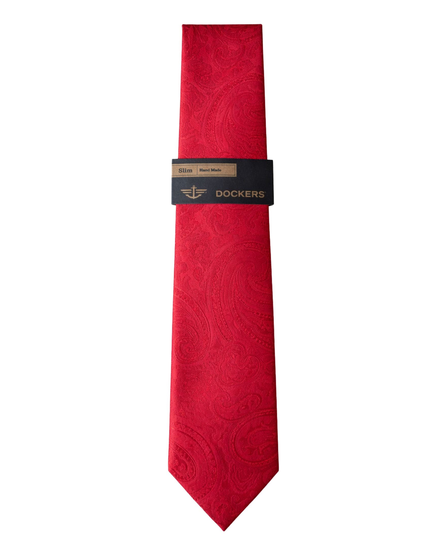 Corbata DOCKERS Roja Intensa con Diseño Paisley – Estilo Ejecutivo Slim