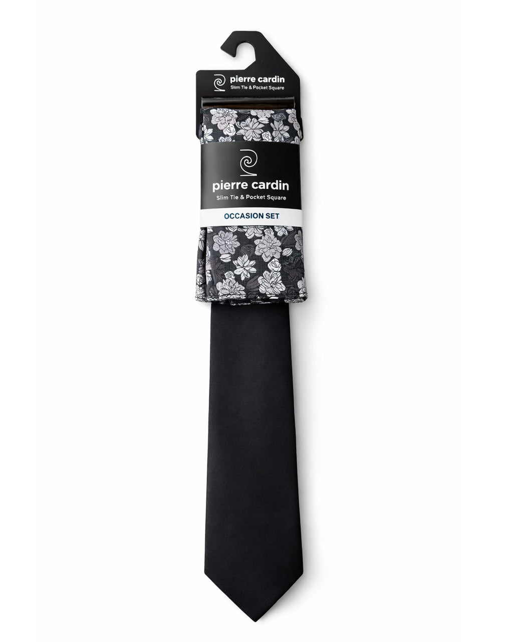 Set Corbata Negra Slim + Pañuelo Floral Blanco PIERRE CARDIN – Elegancia Formal