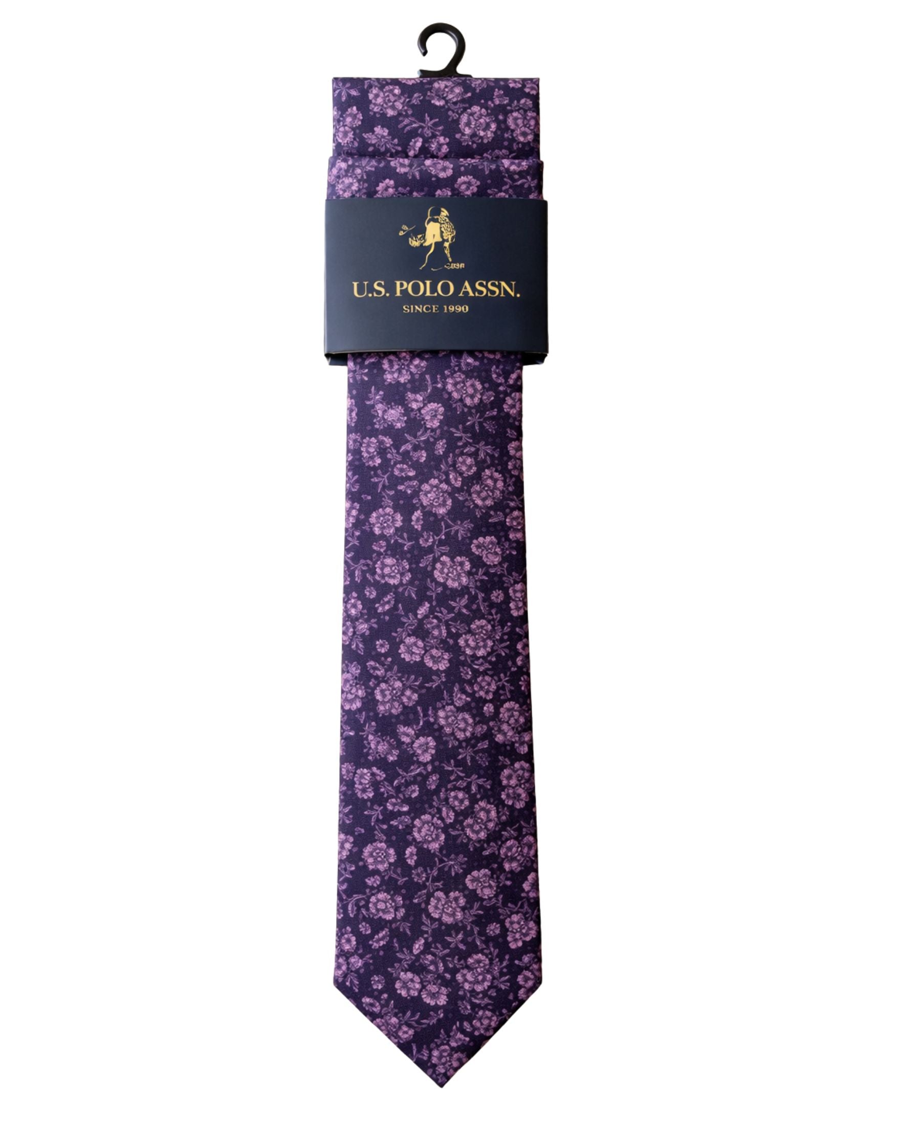 Set Corbata + Pañuelo U.S. POLO ASSN. Floral Violeta Premium