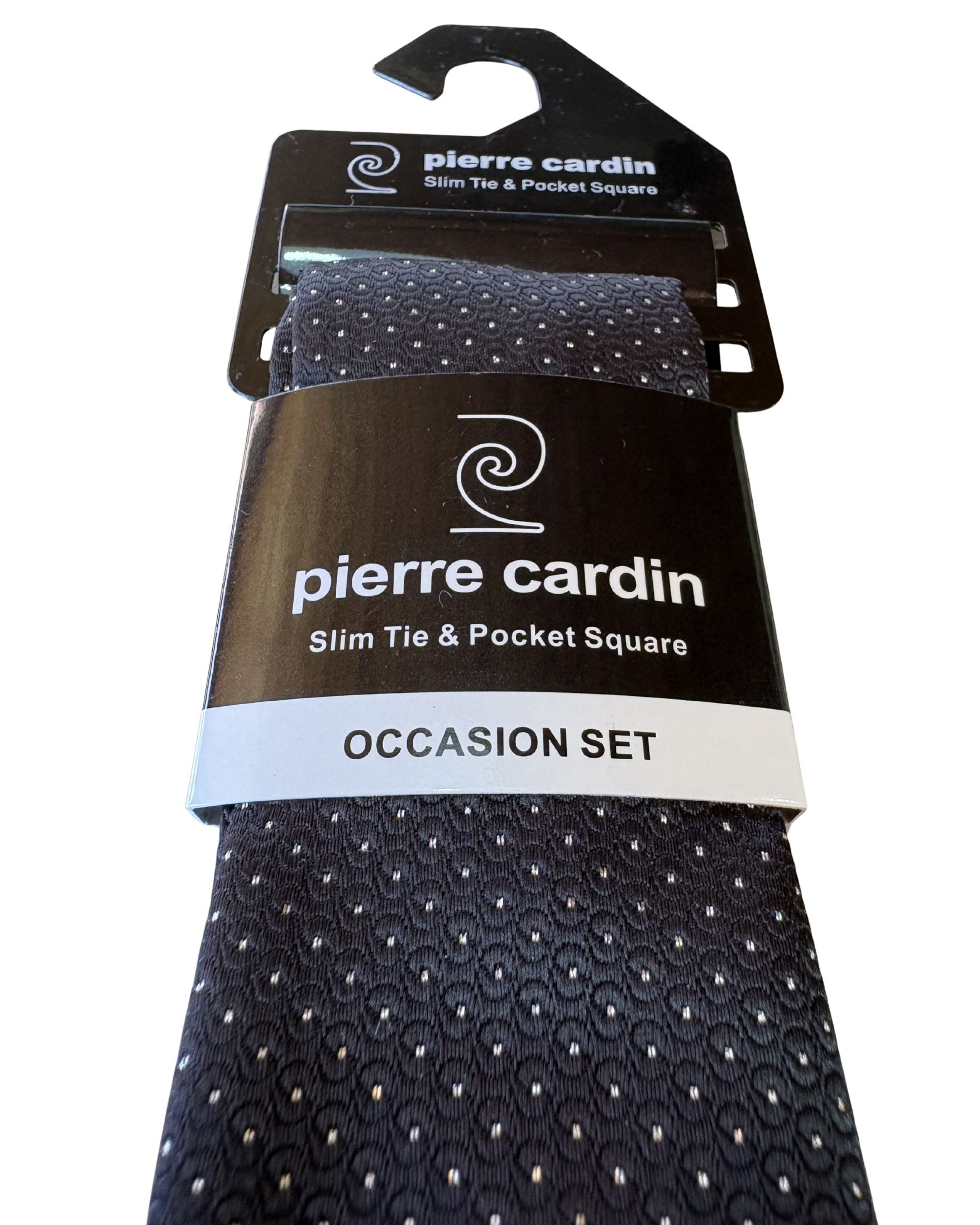 Corbata PIERRE CARDIN Negra Slim con Diseño Floral Gris + Pañuelo – Edición Formal Exclusiva
