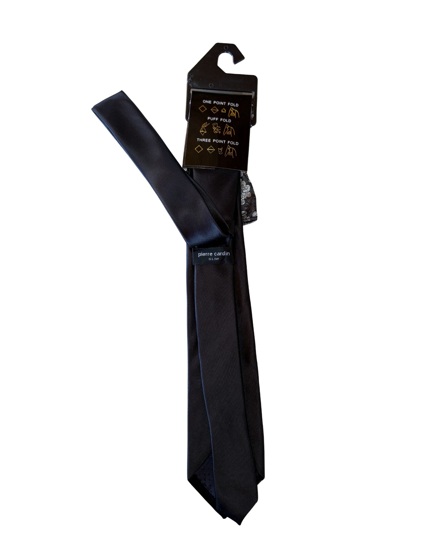 Set Corbata Negra Slim + Pañuelo Floral Blanco PIERRE CARDIN – Elegancia Formal