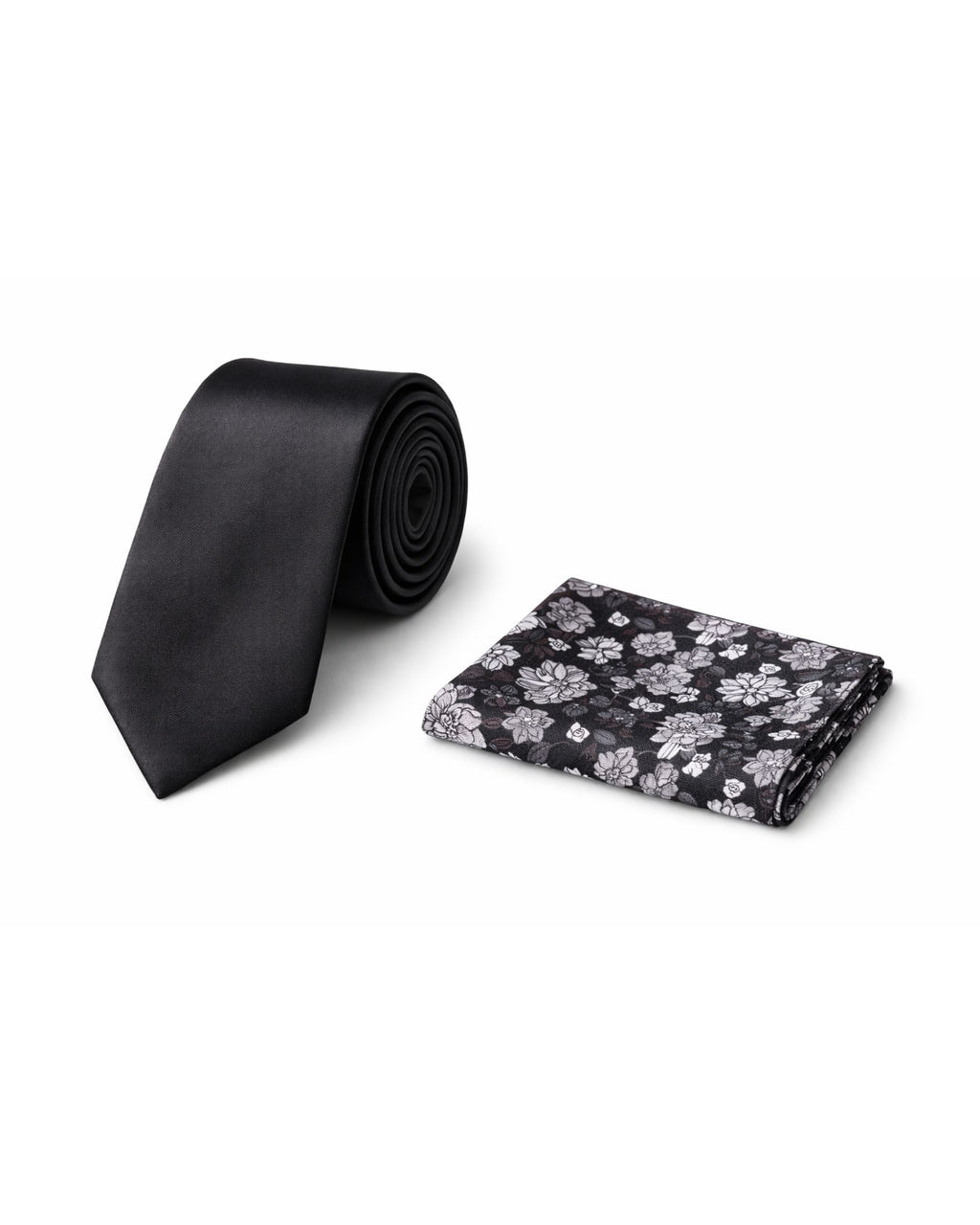 Set Corbata Negra Slim + Pañuelo Floral Blanco PIERRE CARDIN – Elegancia Formal