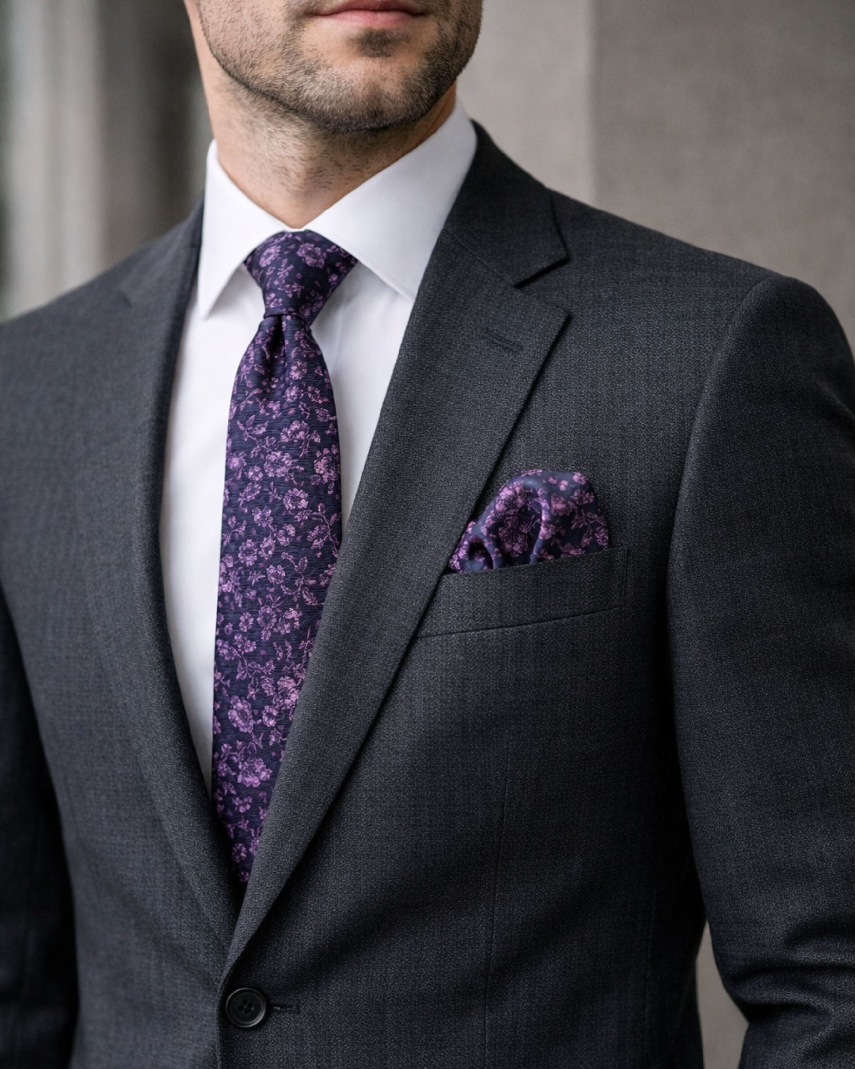 Set Corbata + Pañuelo U.S. POLO ASSN. Floral Violeta Premium